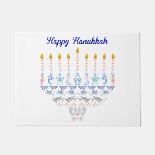 Happy Hanukkah Marine Menorah Doormat