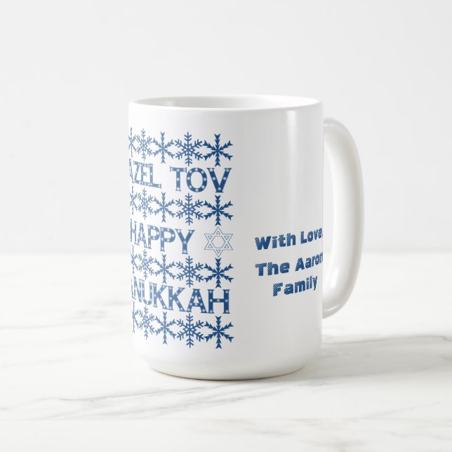 Happy Hanukkah Mazel Tov Star of David Menorah Coffee Mug (Front Right)