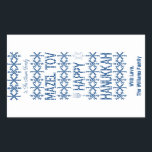 Happy Hanukkah Mazel Tov Star of David Menorah Rectangular Sticker<br><div class="desc">Happy Hanukkah Mazel Tov Star of David Menorah Candles Snowflakes Pattern Blue and White Elegant Rectangle Gift Tag Stickers for Hanukkah Gifts and Warm Wishes Hebrew Festival of Light Jewish Holiday Season,  custom name</div>