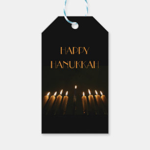 Happy Hanukkah Menorah 9 Burning Candles Elegant Gift Tags