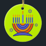 Happy Hanukkah. Menorah and Dreidels  Ceramic Ornament<br><div class="desc">Happy Hanukkah. Colorful Menorah and Dreidels design Gift Ornaments. Matching cards,  party invitations and gifts available in the Jewish Holidays / Hanukkah Category of our store.</div>
