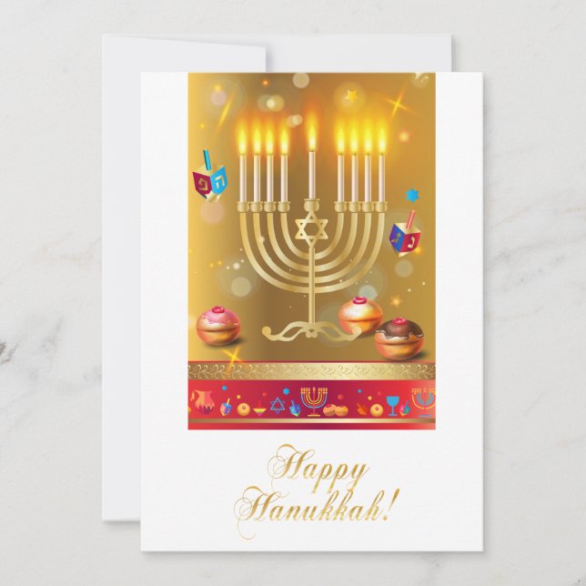 Happy Hanukkah Menorah and dreidels Jewish Holiday Card (Front)