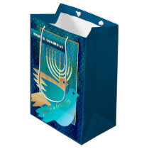 Happy Hanukkah. Menorah and Peace Doves  Medium Gift Bag