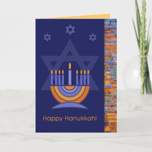 Happy Hanukkah Menorah and Star of David Holiday Card