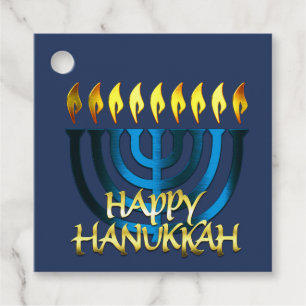 Happy Hanukkah Menorah Blue Favor Tags