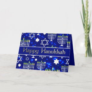 Happy Hanukkah Menorah Blue & Silver Holiday Card