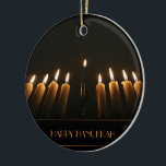 Happy Hanukkah Menorah Burning Candles Elegant Ceramic Ornament<br><div class="desc">Happy Hanukkah Gift Menorah Burning Candles Elegant Ceramic Ornament,  you can change or delete the text</div>