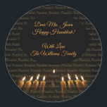 Happy Hanukkah Menorah Candles Elegant Classic Round Sticker<br><div class="desc">Happy Hanukkah Menorah Candles Elegant Classic Round Sticker,  Add Name or Text</div>