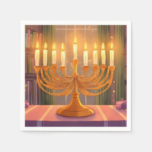 Happy Hanukkah Menorah Candles Oil Painting Napkins