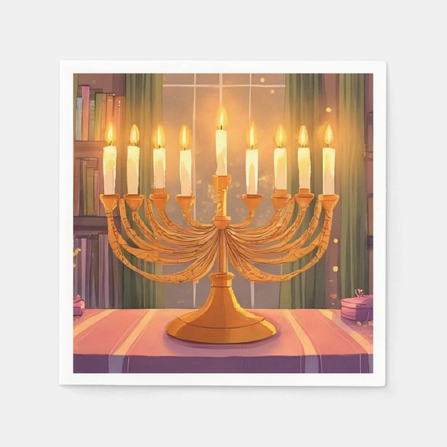 Happy Hanukkah Menorah Candles Oil Painting Napkins (Front)