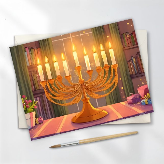 Happy Hanukkah Menorah Candles Oil Painting Postcard (Creator Uploaded)