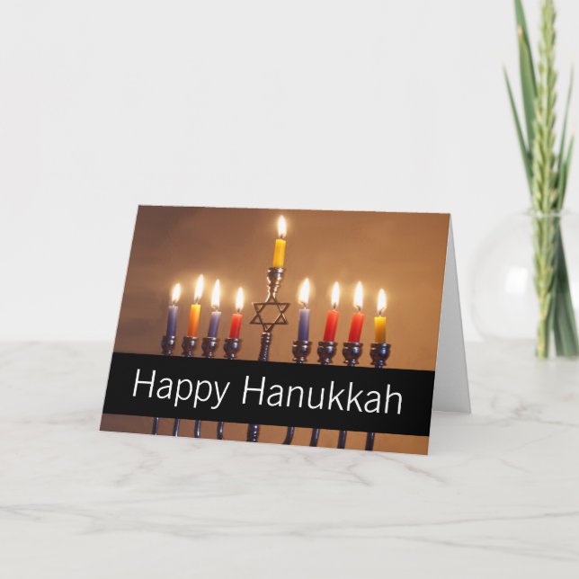 Happy Hanukkah Menorah Candles Personalized Holiday Card (Front)
