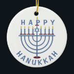 Happy Hanukkah Menorah Ceramic Ornament<br><div class="desc">These pretty double-sided ornaments have a menorah and the words "Happy Hanukkah." See the matching party invitations here: https://www.zazzle.com/hanukkah_party_funny_whole_latke_fun_invitation-256781977102628379</div>