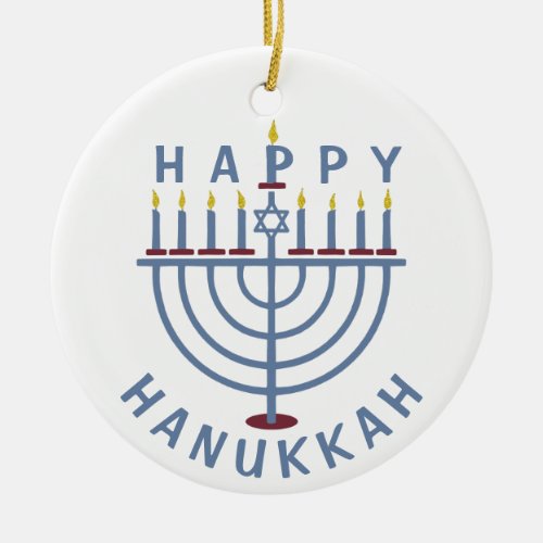 Happy Hanukkah Menorah Ceramic Ornament