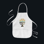 Happy Hanukkah Menorah Child's Apron<br><div class="desc">Let them help peel the potatoes and apples,  and be part of the Hanukkah fun.  They'll be so proud of themselves,  and you'll kvel!  Get the sour cream and the camera - Bubbie and Zeyde have to see this!</div>