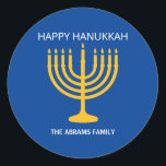 Happy Hanukkah Menorah  Classic Round Sticker<br><div class="desc">Happy Hanukkah Menorah Classic Round Sticker</div>