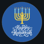 Happy Hanukkah Menorah Classic Round Sticker<br><div class="desc">Happy Hanukkah Menorah Classic Round Sticker. Choose the size of the sticker from the options menu.</div>