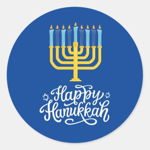 Happy Hanukkah Menorah Classic Round Sticker