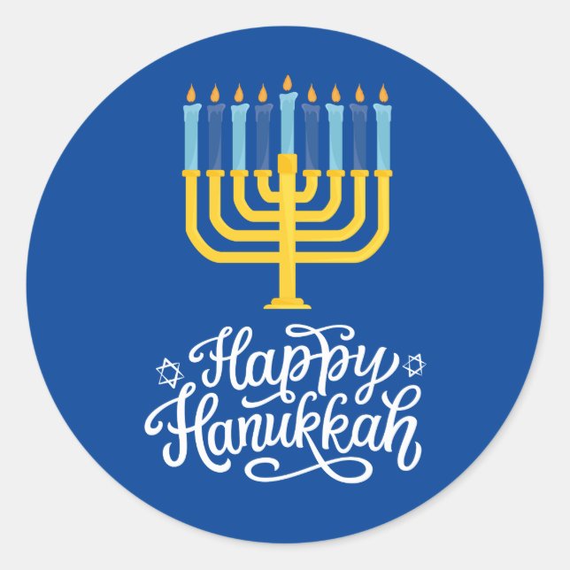 Happy Hanukkah Menorah Classic Round Sticker (Front)