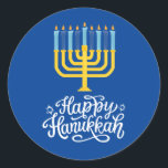 Happy Hanukkah Menorah Classic Round Sticker<br><div class="desc">Happy Hanukkah Menorah Classic Round Sticker. Choose the size of the sticker from the options menu.</div>