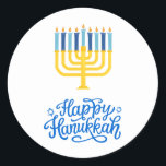 Happy Hanukkah Menorah Classic Round Sticker<br><div class="desc">Happy Hanukkah Menorah Classic Round Sticker. Choose the size of the sticker from the options menu.</div>