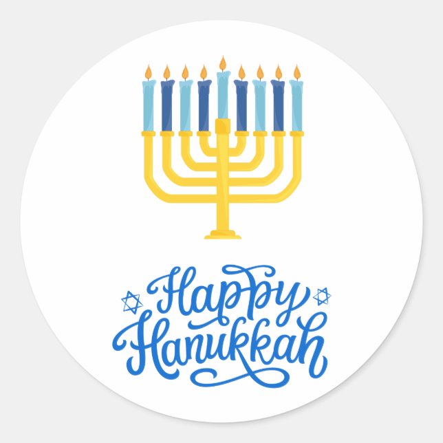 Happy Hanukkah Menorah Classic Round Sticker (Front)