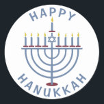 Happy Hanukkah Menorah Classic Round Sticker<br><div class="desc">These pretty stickers have a menorah and the words "Happy Hanukkah." See the matching party invitations here: https://www.zazzle.com/hanukkah_party_funny_whole_latke_fun_invitation-256781977102628379</div>
