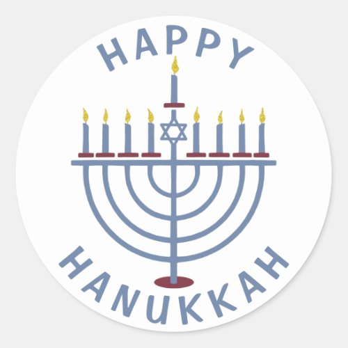 Happy Hanukkah Menorah Classic Round Sticker