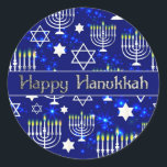 Happy Hanukkah Menorah Classic Round Sticker<br><div class="desc">In celebration of the Jewish festival of lights.</div>