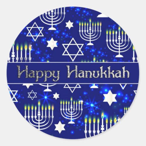 Happy Hanukkah Menorah Classic Round Sticker