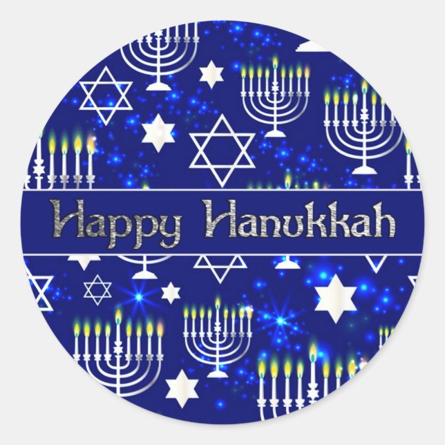 Happy Hanukkah Menorah Classic Round Sticker (Front)