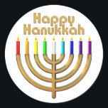 Happy Hanukkah Menorah Classic Round Sticker<br><div class="desc">Happy Hanukkah Menorah</div>