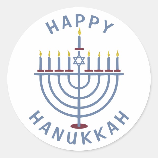 Happy Hanukkah Menorah Classic Round Sticker (Front)