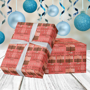 Happy Hanukkah Menorah Colorful Coral Pattern Wrapping Paper