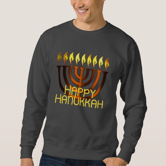 Happy Hanukkah Menorah Copper Rust Sweatshirt (Front)