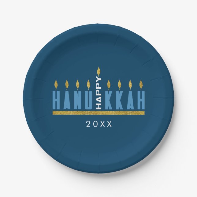 Happy Hanukkah | Menorah Custom Paper Plates (Front)