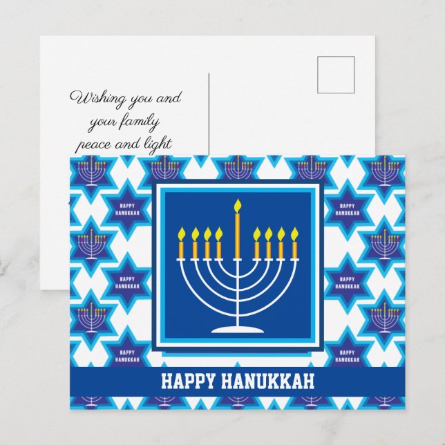 🕎 Happy Hanukkah, Menorah, customizable Postcard (Front/Back)