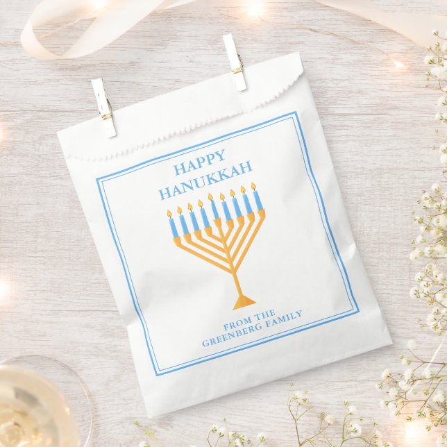 Happy Hanukkah Menorah Cute Custom Party Favor Bag (Clipped)