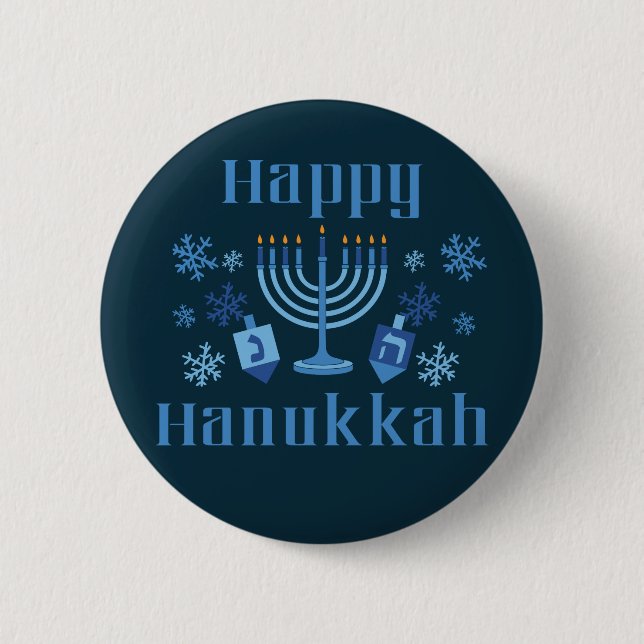 Happy Hanukkah Menorah Dreidel Festive Jewish Button (Front)