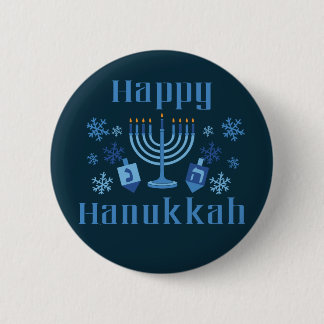 Happy Hanukkah Menorah Dreidel Festive Jewish Button