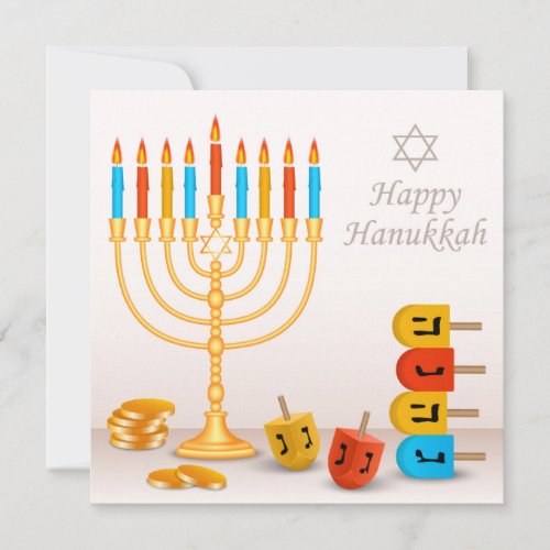 Happy Hanukkah Menorah Dreidel Gold Coins