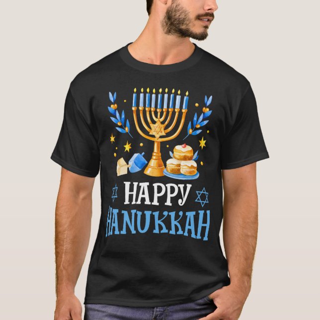 Happy Hanukkah Menorah Dreidel Ugly Chanukah Kids  T-Shirt (Front)