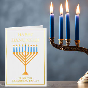 Happy Hanukkah Menorah Elegant Custom Gold Foil Holiday Card