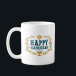 HAPPY HANUKKAH Menorah floral Jewish Holiday Coffee Mug<br><div class="desc">Hand drawn florals by me for you.  Add your own text. For more designs and colors check my shop! Or let me know if you'd like something custom.  Ask if you don't find what you need! :)</div>