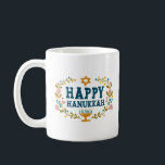 HAPPY HANUKKAH Menorah floral Jewish Holiday Coffee Mug<br><div class="desc">Hand drawn florals by me for you.  Add your own text. For more designs and colors check my shop! Or let me know if you'd like something custom.  Ask if you don't find what you need! :)</div>