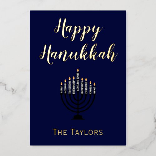 Happy Hanukkah Menorah  Foil Holiday Card