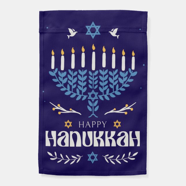 Happy Hanukkah Menorah Garden Flag (Back)