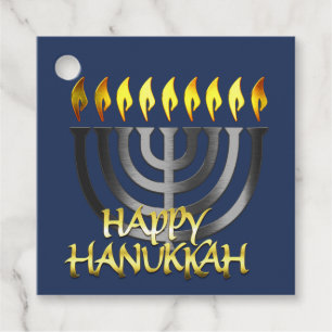 Happy Hanukkah Menorah Gray Favor Tags