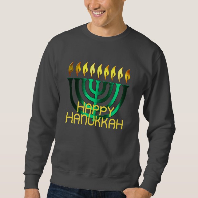 Happy Hanukkah Menorah Green Sweatshirt (Front)