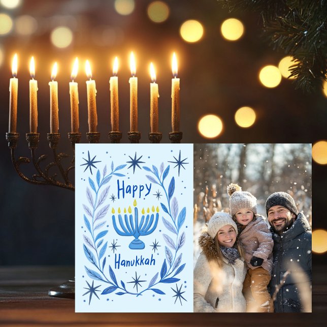 Happy Hanukkah Menorah Hand Drawn CUSTOM PHOTO  Holiday Card (Happy Hanukkah Menorah Hand Drawn CUSTOM PHOTO Holiday Card
)